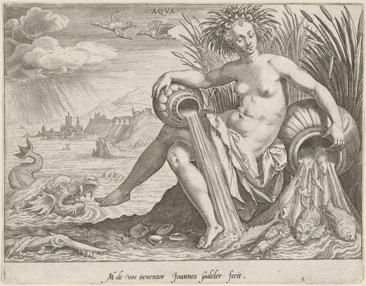 Voda Aqva (název na objektu) The Four Elements (název série) od Johann Sadeler (I)