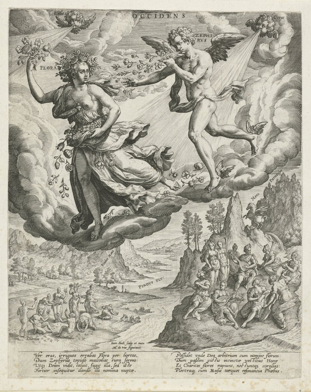 západní vítr Occidens (název na objektu) The Four Winds (název série) od Johann Sadeler (I)