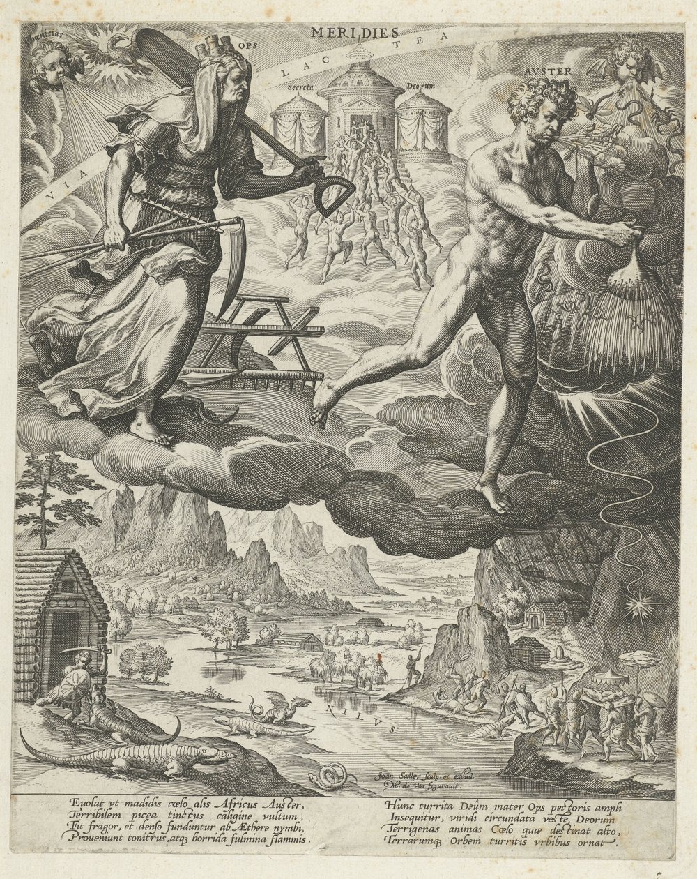 jižní vítr Meridis (název na objektu) The Four Winds (název série) od Johann Sadeler (I)