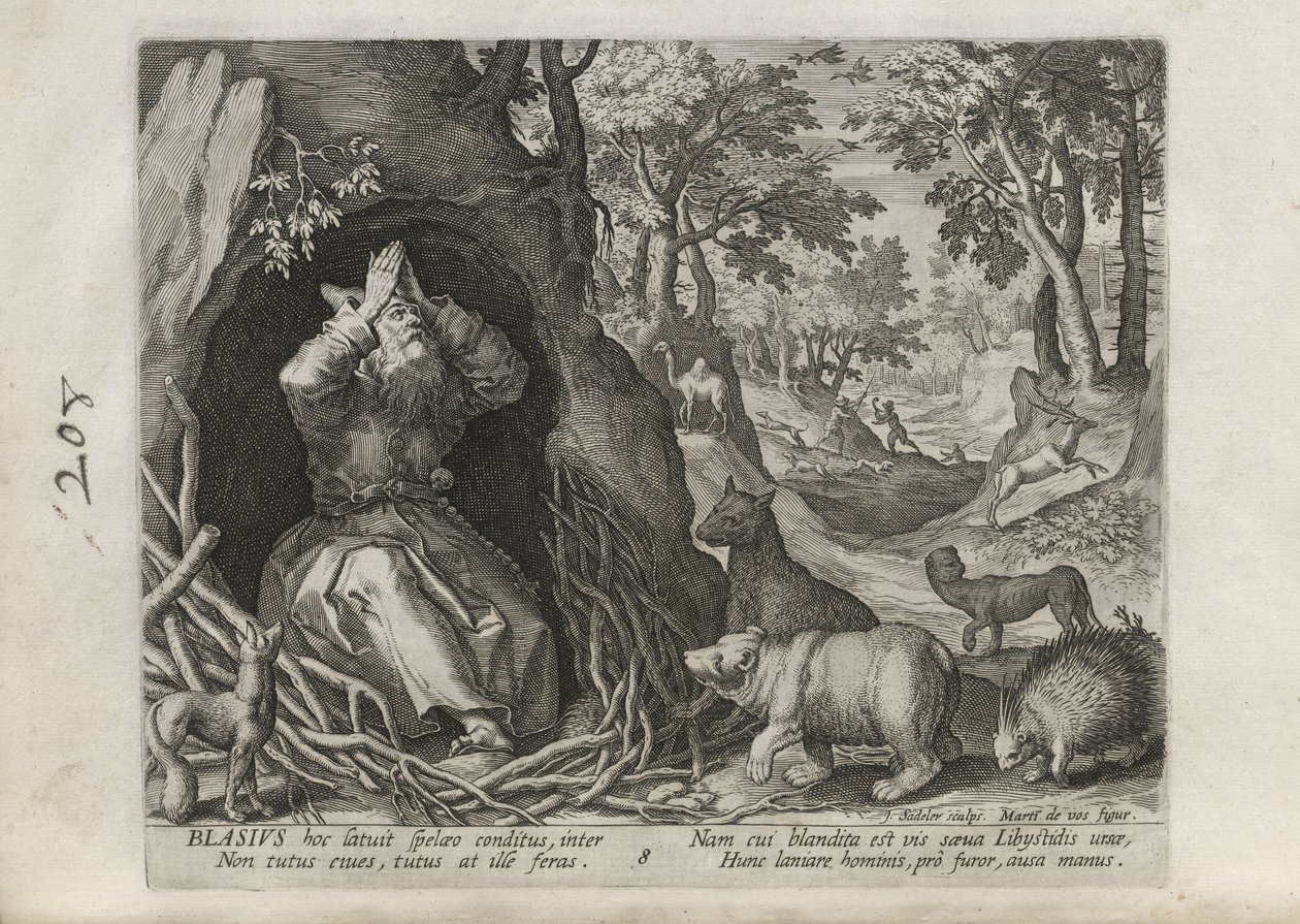 Blasius, deska č. 8 z 30 ze série Sylvae Sacrae (Poustevníci v krajině) od Johann Sadeler I