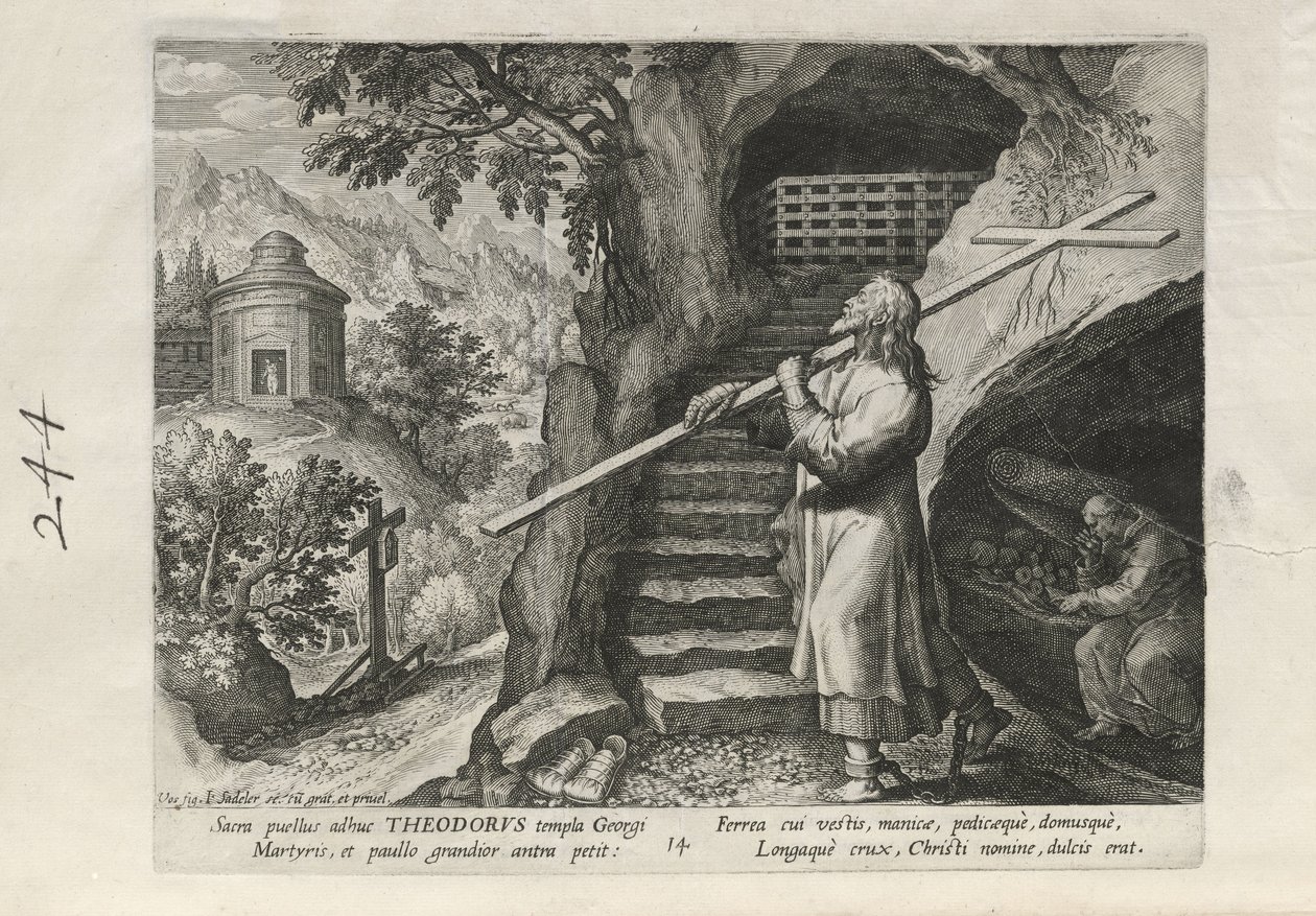 Theodorus, deska 14 z 25 ze série Trophaeum Vitae Solitariae (mužští poustevníci) od Johann Sadeler I