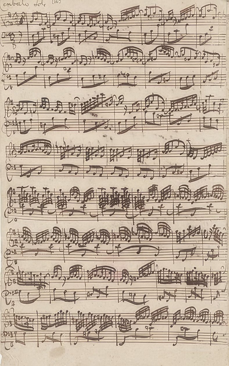Allegro (cembalo sólo) z první verze Sonáty č. 6 G dur pro housle a cembalo obligato. 1725 od Johann Sebastian Bach
