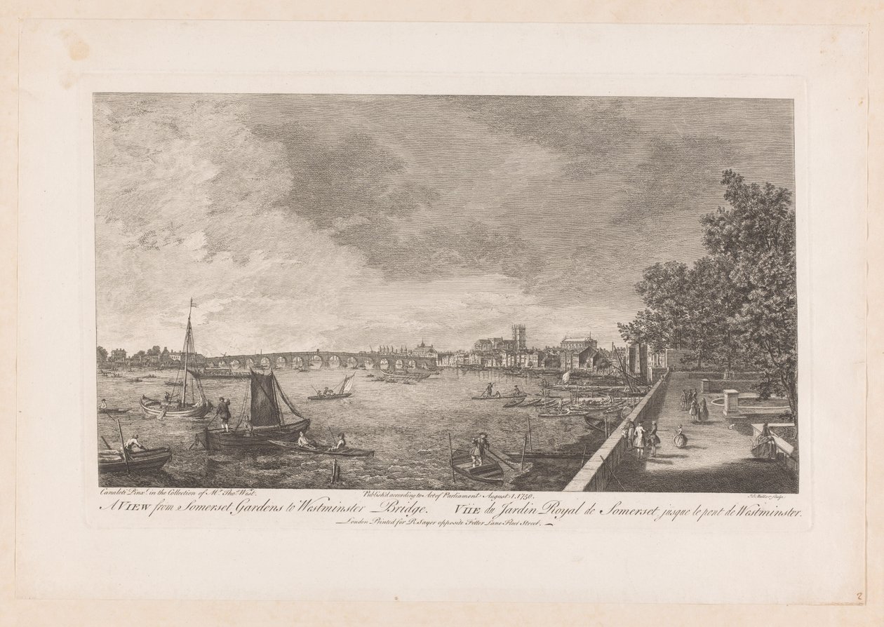 Pohled na Somerset Gardens na Westminster Bridge v Londýně od Johann Sebastian Muller