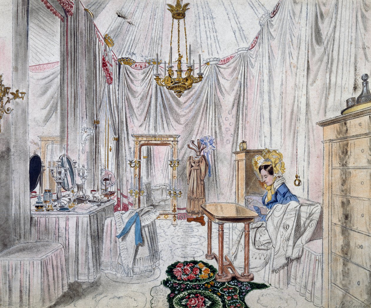 Šatna císařovny Karolíny Augusty na vídeňském zámku, akvarel na papíře od Johanna Stephana Deckera (1784-1844) od Johann Stephan Decker