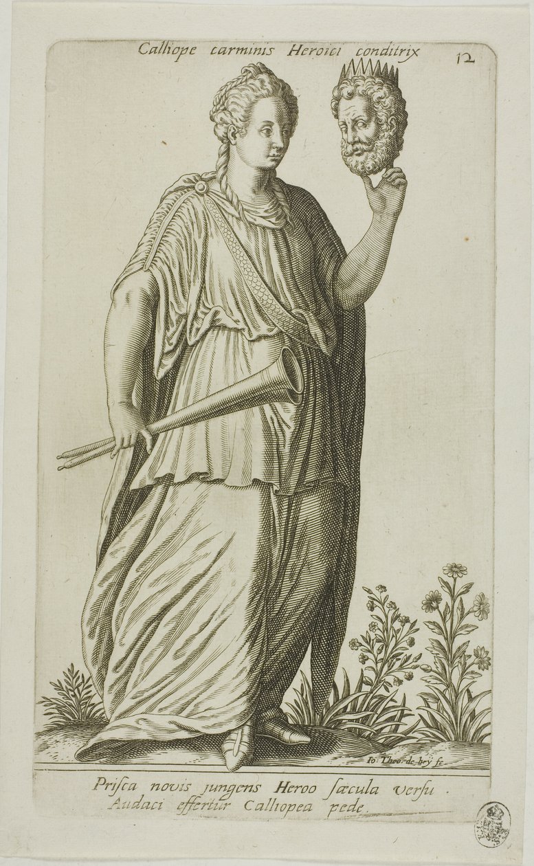 Calliope, Muse of Epic Poetry, deska 12 z Parnassus Biceps od Johann Theodor de Bry