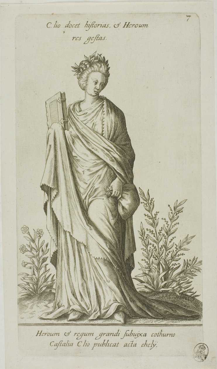 Clio, múza dějin, deska 7 z Parnasu Biceps od Johann Theodor de Bry
