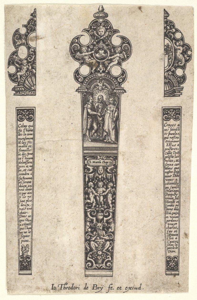 Design rukojeti nože na památku manželství, ca. 1580-1600. od Johann Theodor de Bry