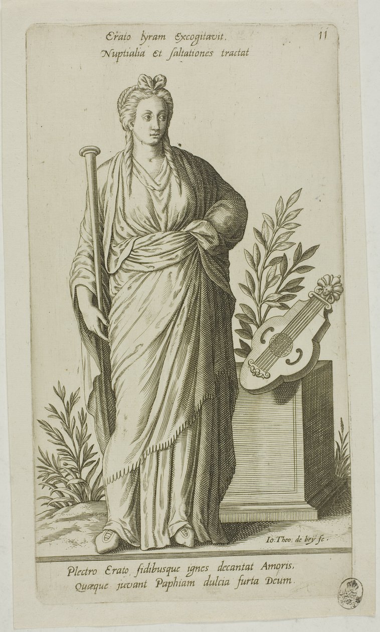 Erato, Múza lyrické poezie, deska 11 z Parnassus Biceps od Johann Theodor de Bry