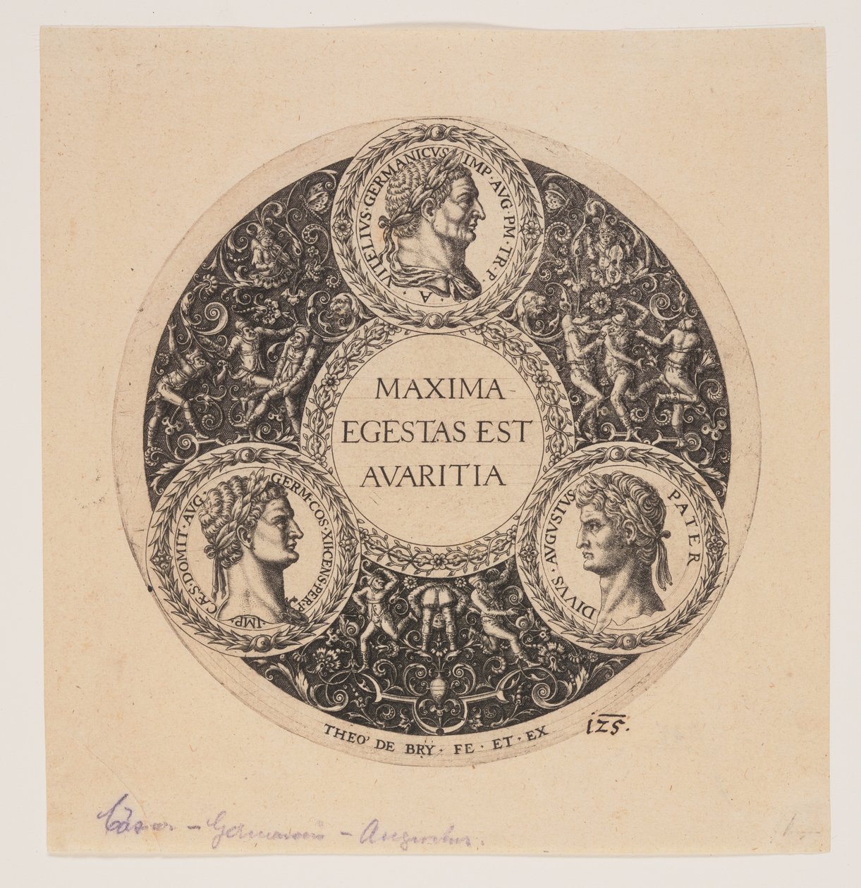 Maxima Egestas Est Avaritia, Design pro misku na nožičkách od Johann Theodor de Bry