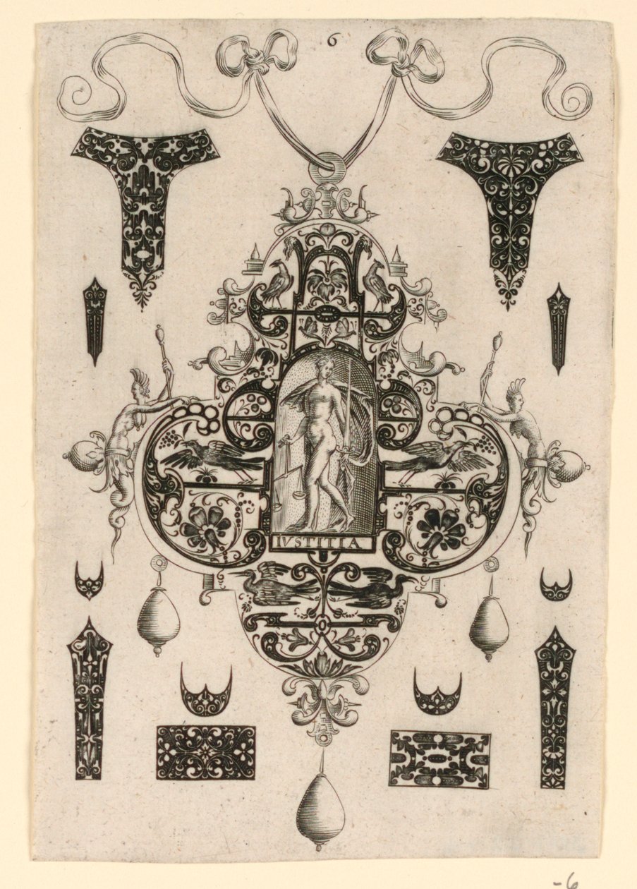 Talíř 6, ze série osmi designů přívěsků s hlavními ctnostmi od Johann Theodor de Bry