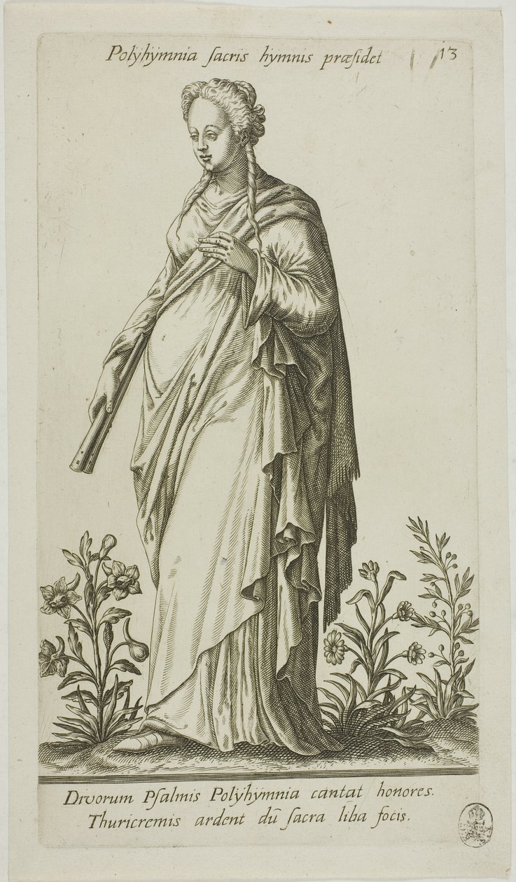 Polyhymnia, Muse of Hymns, deska 13 z Parnassus Biceps od Johann Theodor de Bry