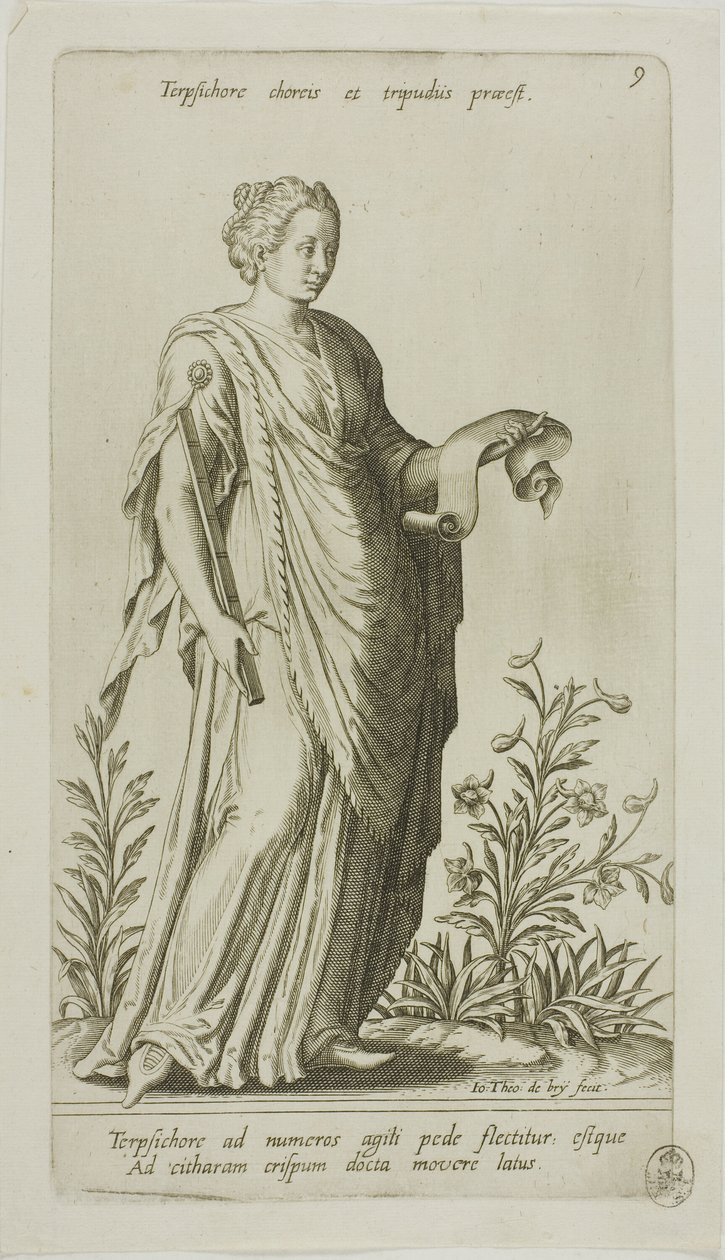 Terpsichore, Muse of Dance, deska 9 z Parnassus Biceps od Johann Theodor de Bry