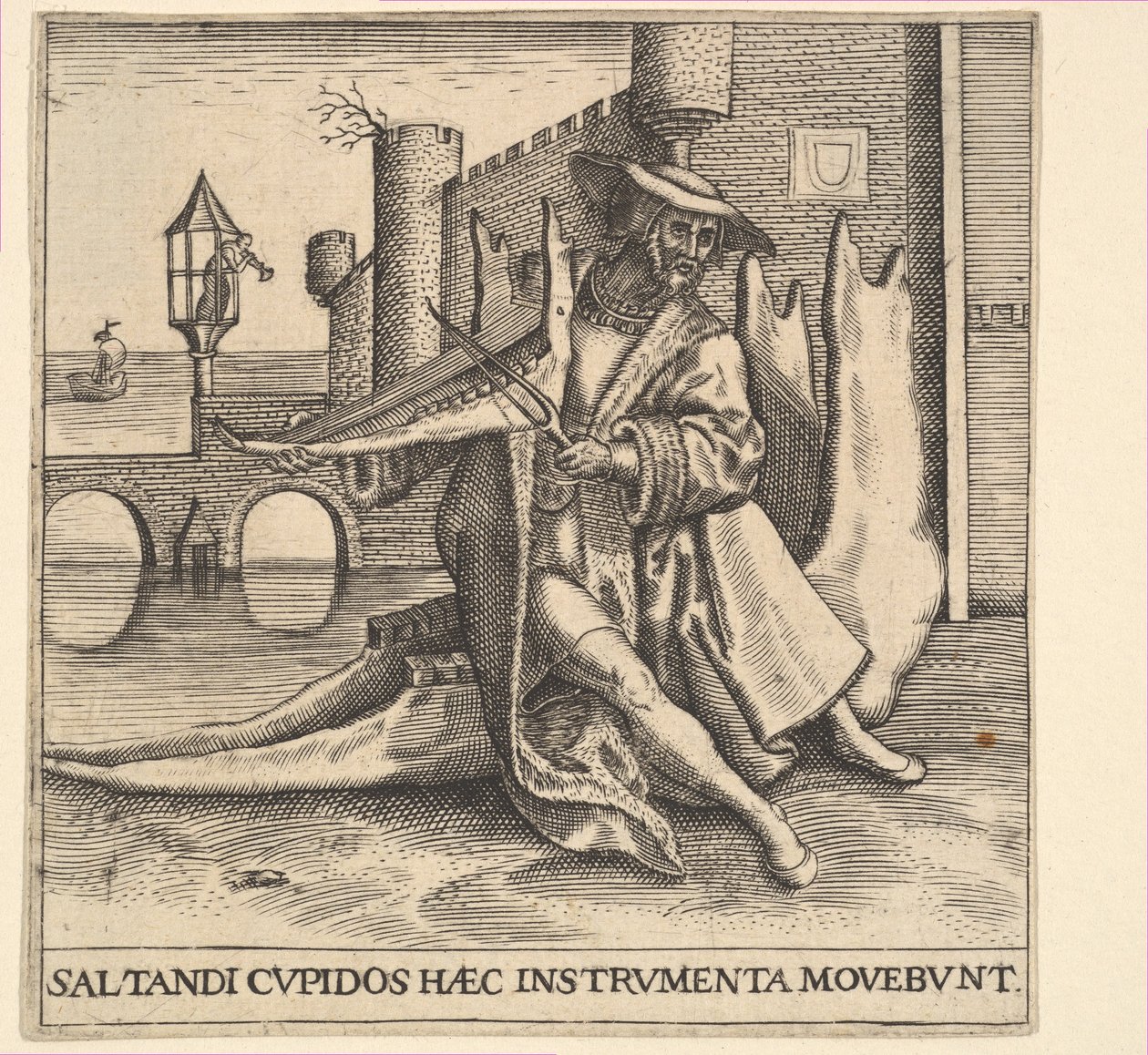 Bohatý muž hrající na housle na čelistní kosti. od Johann Theodor de Bry