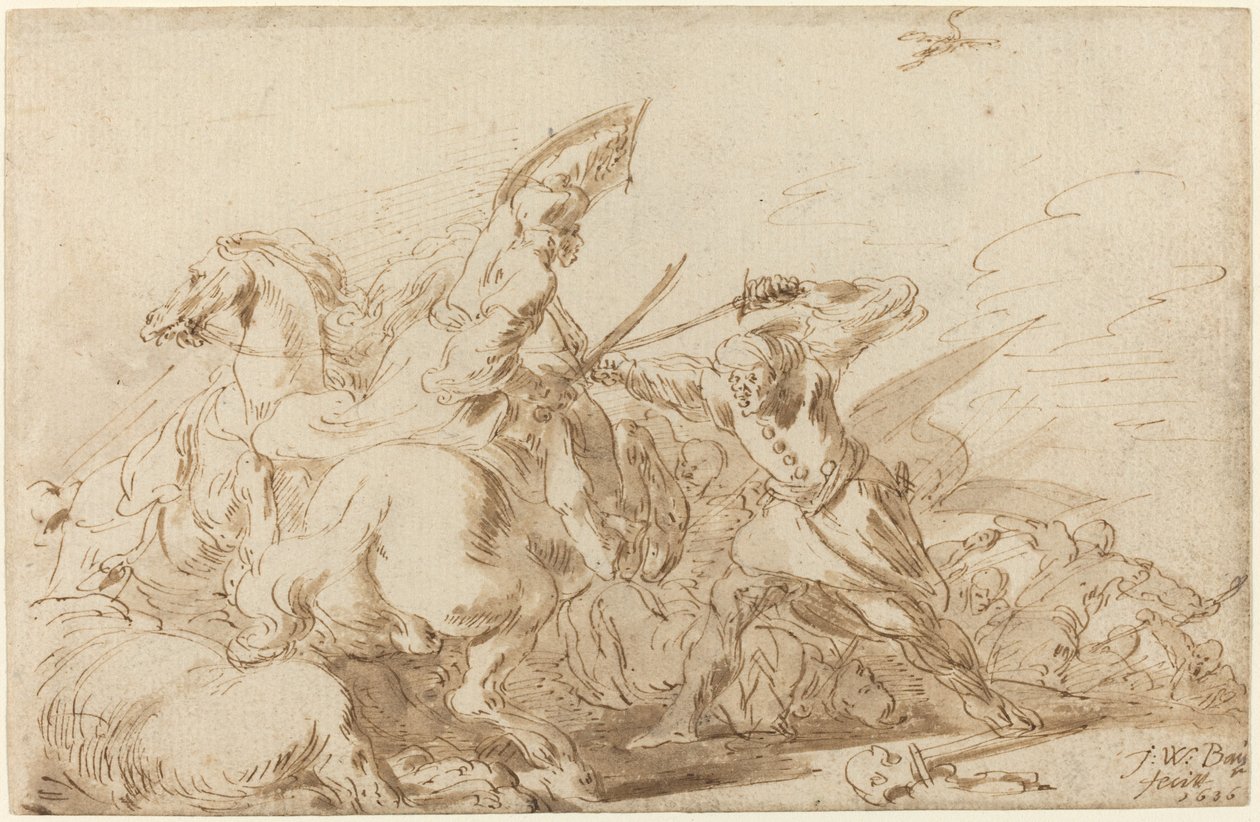 Bitva mezi orientální kavalérií a vojáky, 1636. od Johann Wilhelm Baur