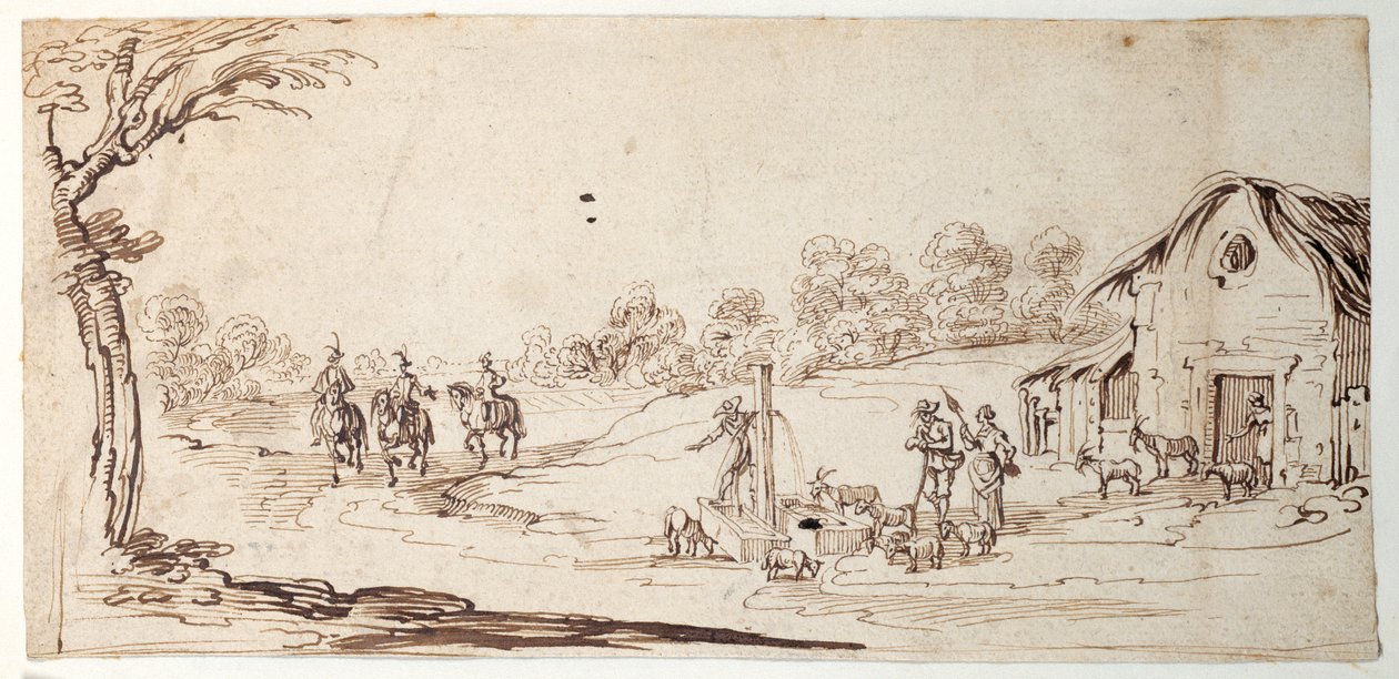 Venkovská scéna (pero a inkoust na papíře) od Johann Wilhelm Baur