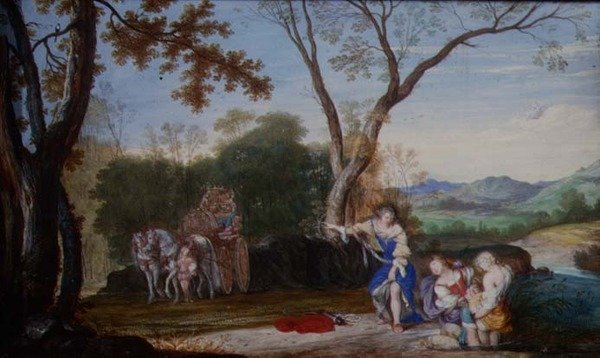 Únos Rinalda (kvaš na pergamenu položený na panelu) od Johann Wilhelm Baur