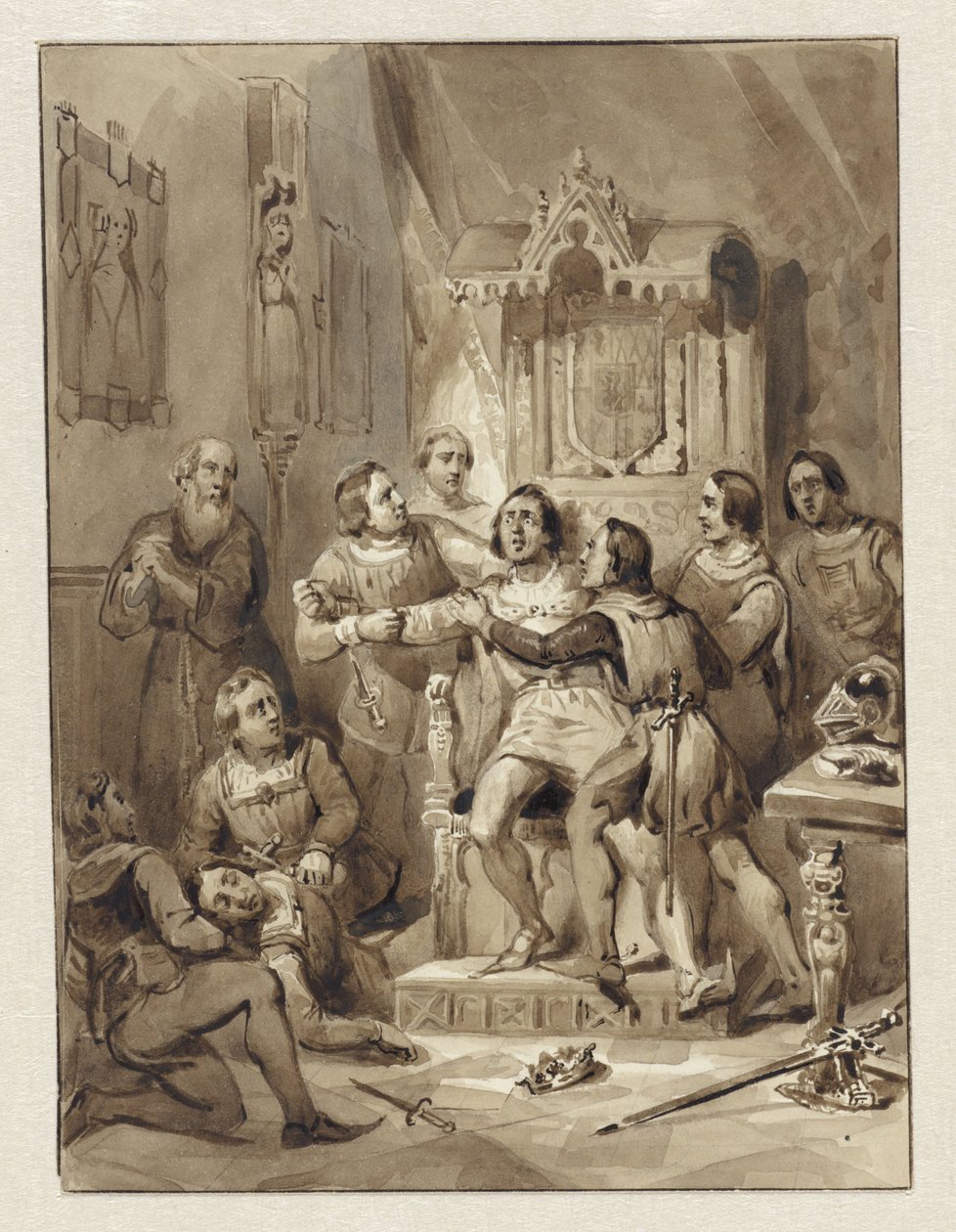 Hrabě William V se zblázní a zavraždí Gerrita van Wateringena, 1357 od Johann Wilhelm Kaiser (I)