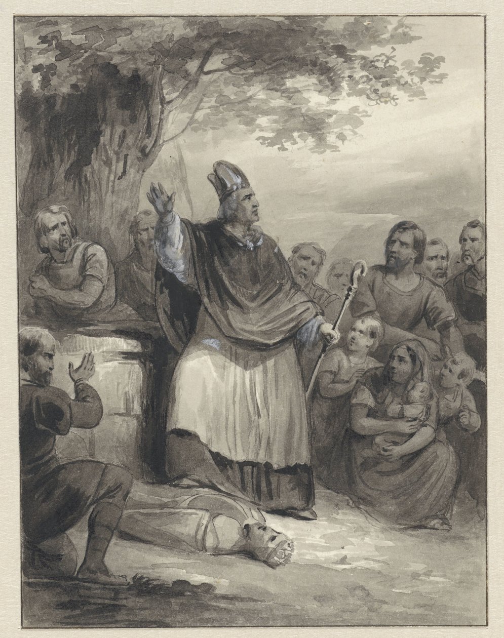 Willibrord hlásá víru na Walcheren, 695 od Johann Wilhelm Kaiser (I)