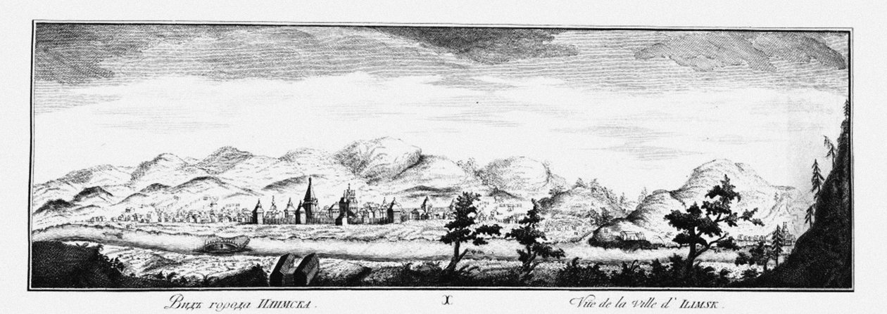 Pohled na Ilimsk, cca 1735 od Johann Wilhelm Lürsenius