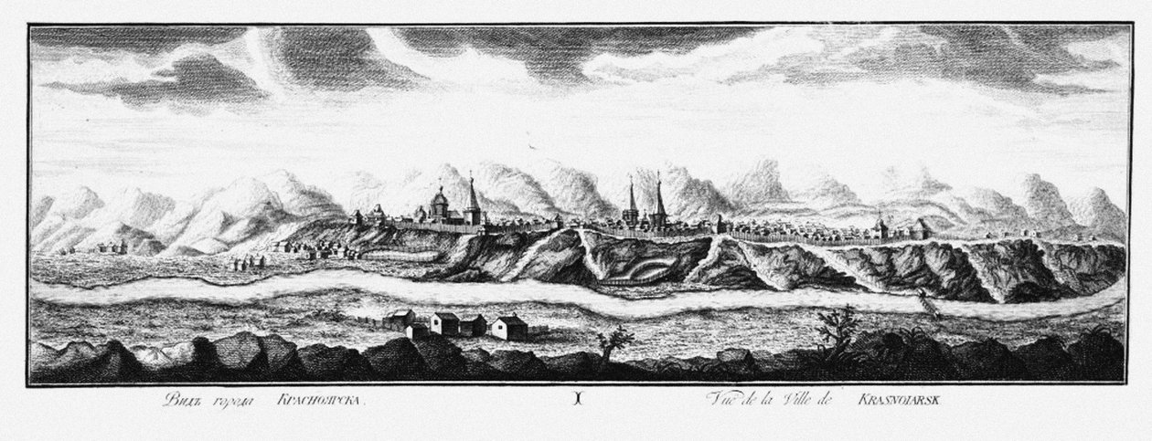 Pohled na Krasnojarsk, cca 1735 od Johann Wilhelm Lürsenius