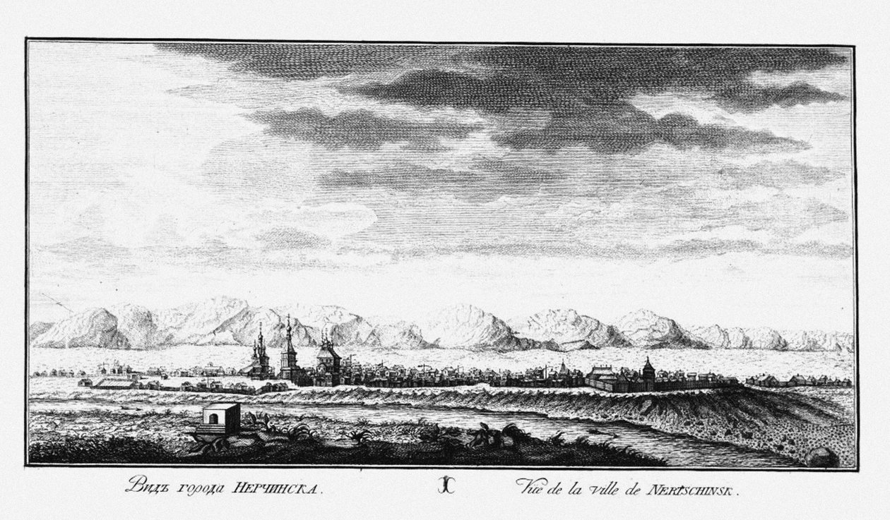 Pohled na Nerchinsk, cca 1735 od Johann Wilhelm Lürsenius