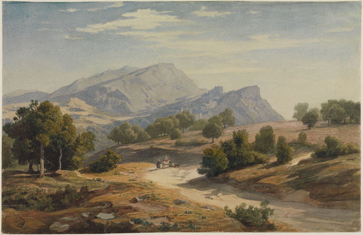 Pohled z východu na Rocca Canterano a pohoří Mamelle v pozadí od Johann Wilhelm Schirmer