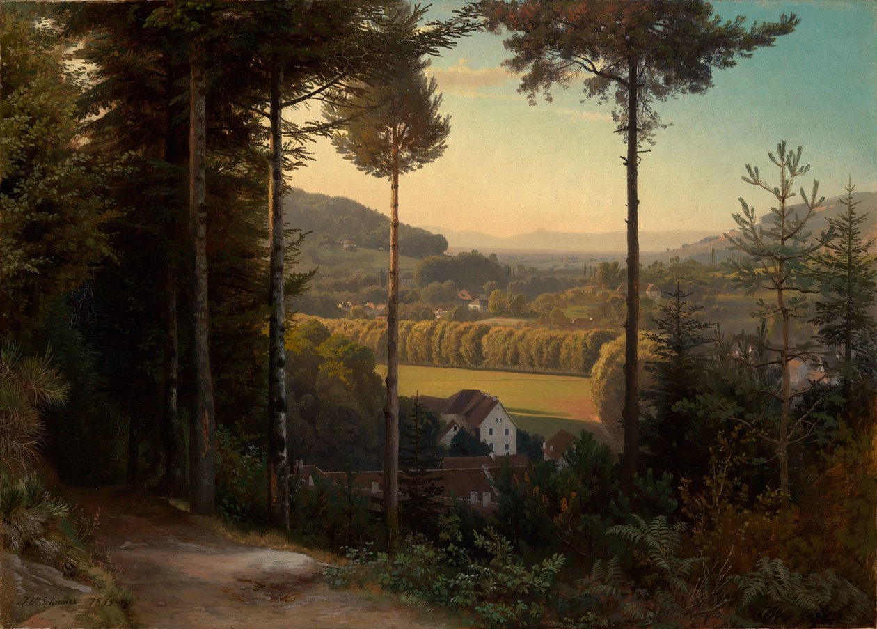 Údolí Oos s výhledem na Rýnskou nížinu a Vogézy, večer od Johann Wilhelm Schirmer