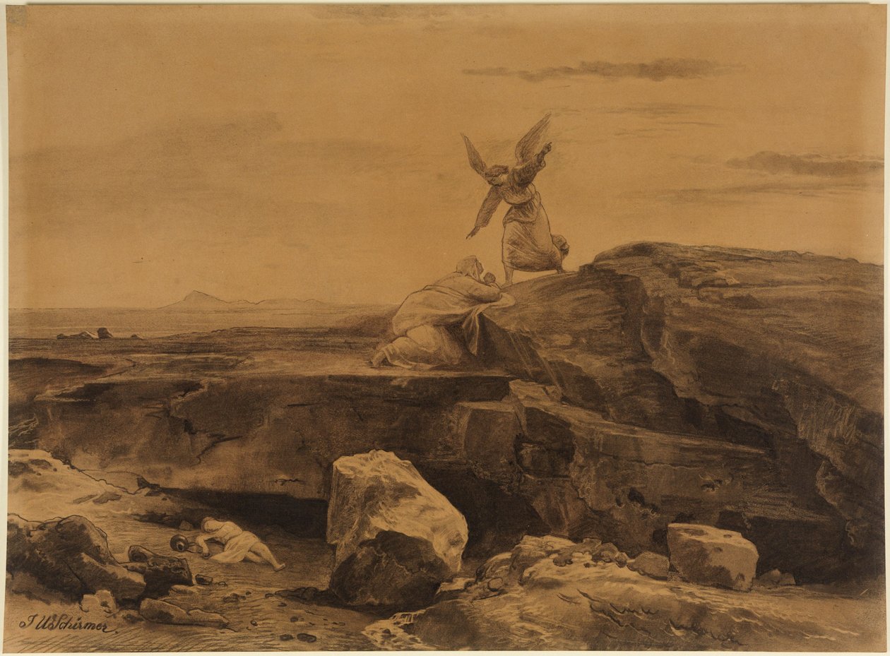 Záchrana Hagar (Genesis 21, 17) od Johann Wilhelm Schirmer