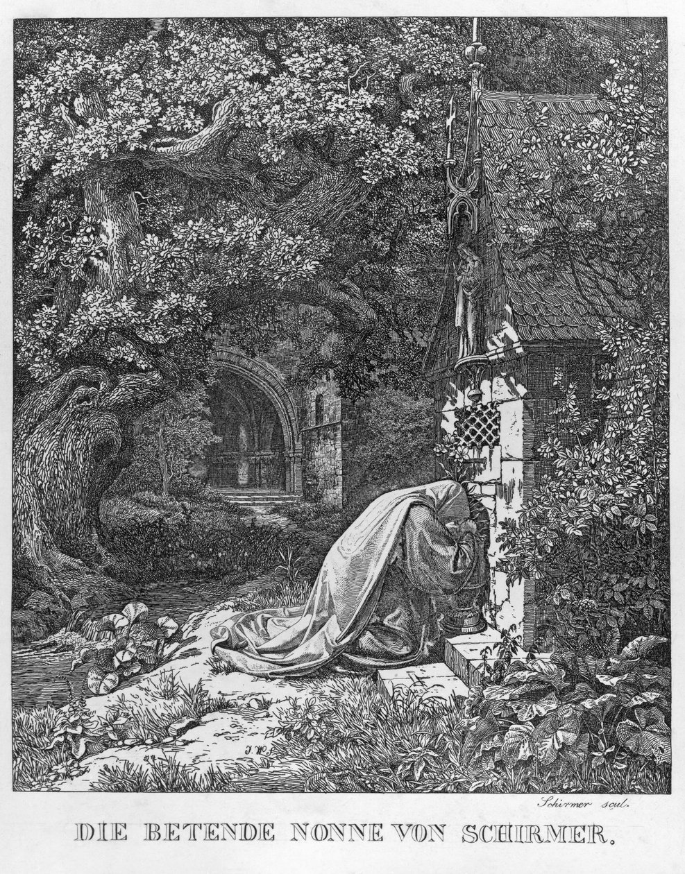 Modlící se jeptiška od Johann Wilhelm Schirmer