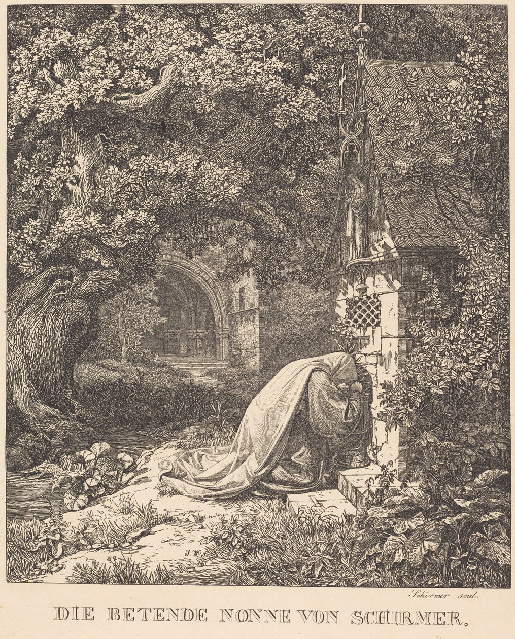 Modlící se jeptiška od Johann Wilhelm Schirmer