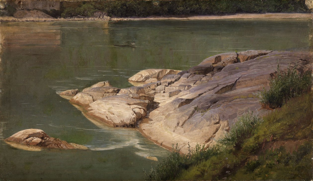 Skalnatý břeh řeky od Johann Wilhelm Schirmer