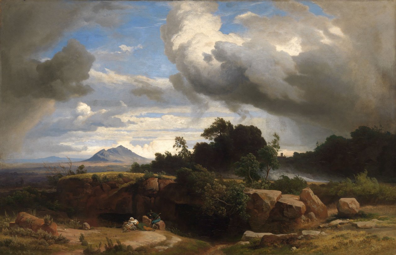 Blížící se bouřka v římské Kampánii od Johann Wilhelm Schirmer