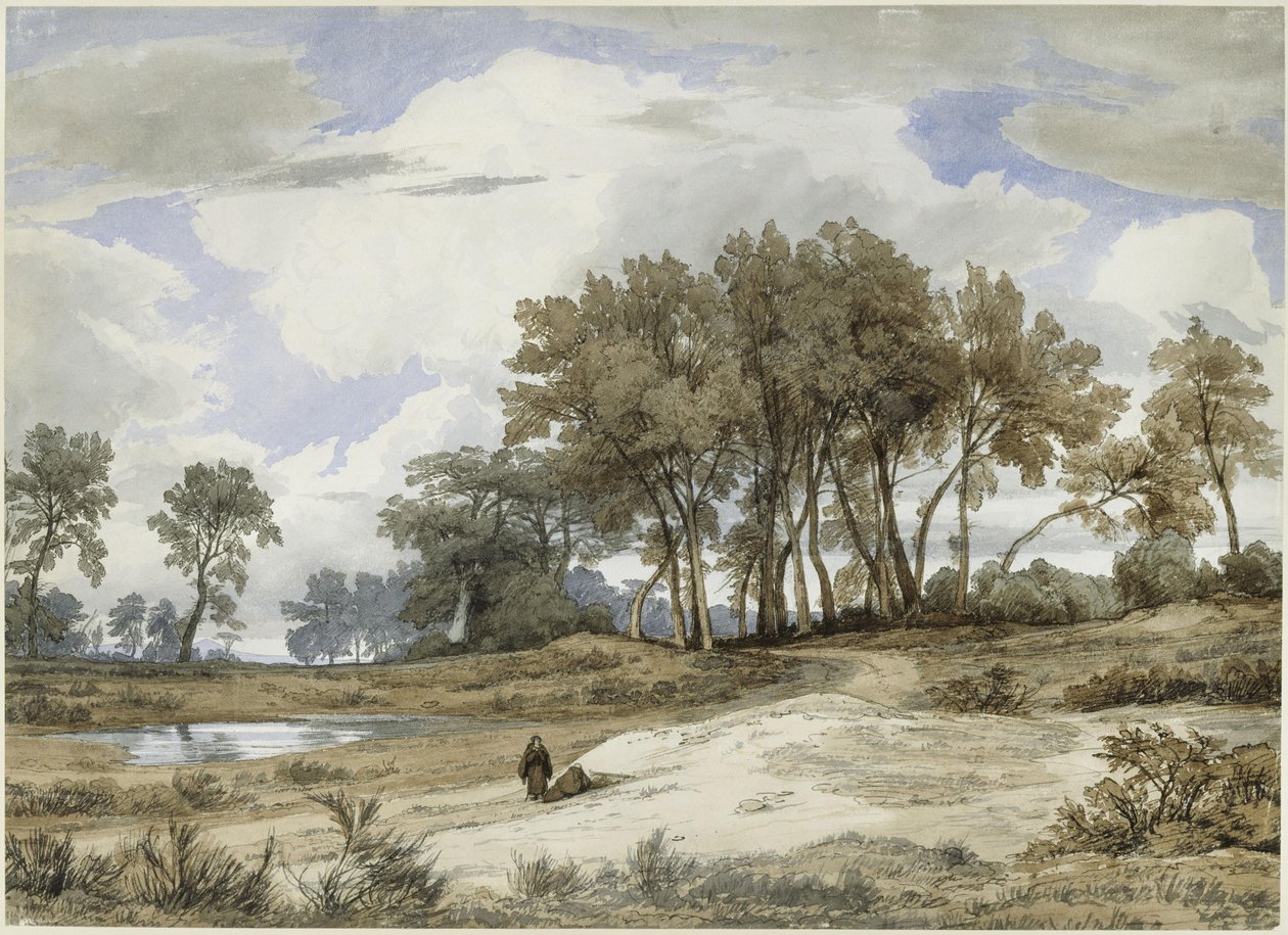 Italská krajina, v popředí dva mniši od Johann Wilhelm Schirmer