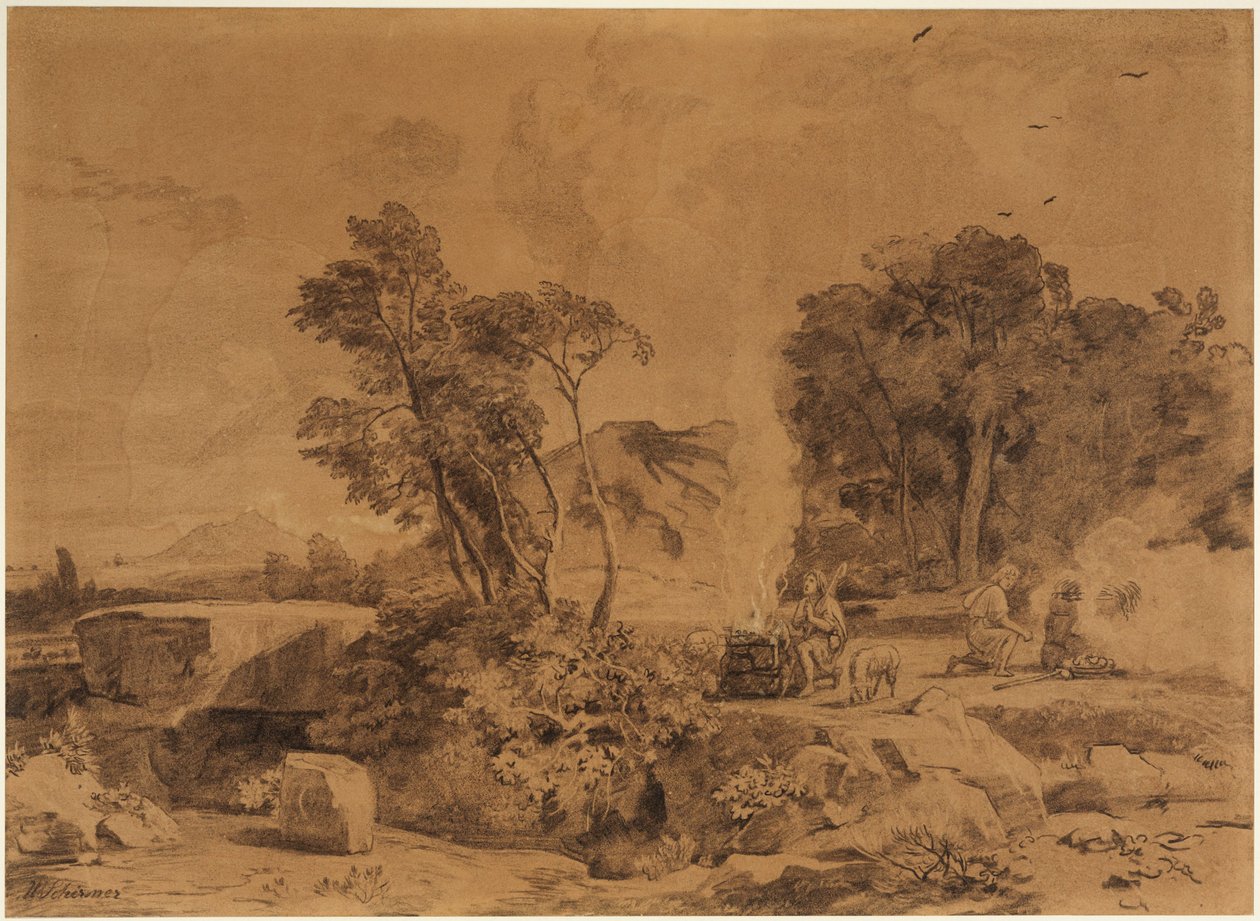 Kainova a Ábelova oběť (Genesis 4, 4-5) od Johann Wilhelm Schirmer