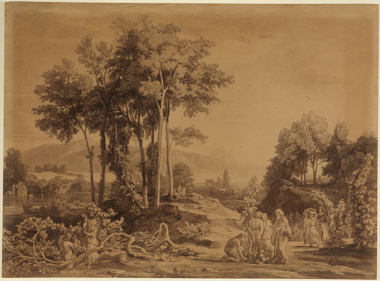 Noe sází vinice (Genesis 9, 20) od Johann Wilhelm Schirmer