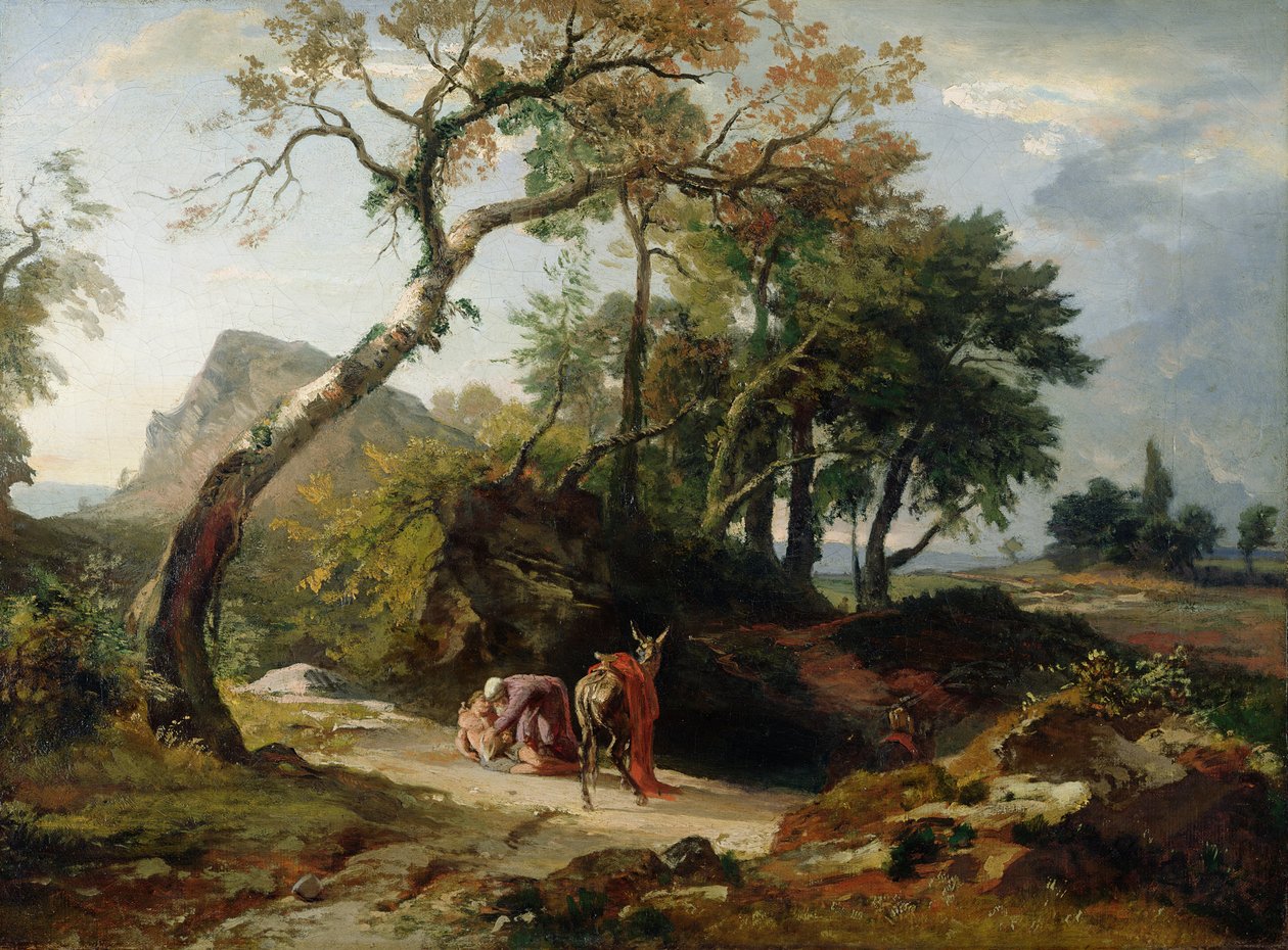 Záchrana zraněného milosrdným Samaritánem (večer) kolem roku 1856 od Johann Wilhelm Schirmer