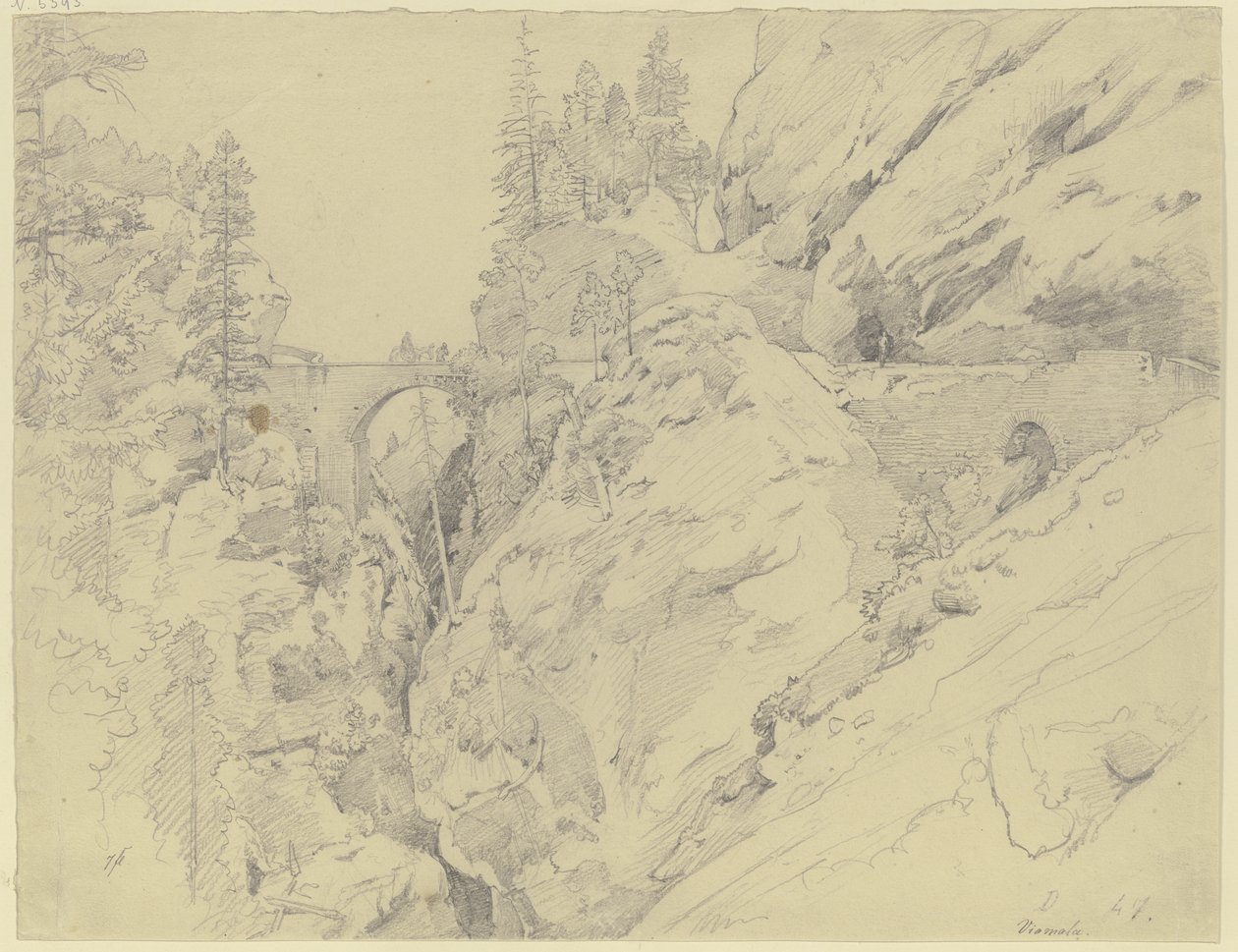 Via Mala, nahoře kamenný most od Johann Wilhelm Schirmer