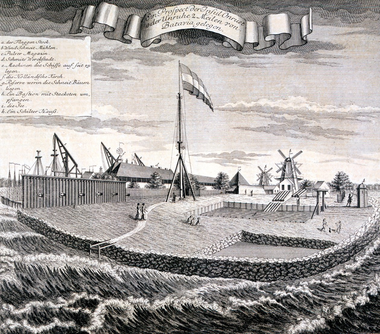 Holandská východoindická společnost dřevo nebo pila na ostrově dvě míle od Batavia, hospoda. 1744. od Johann Wolfgang Heydt