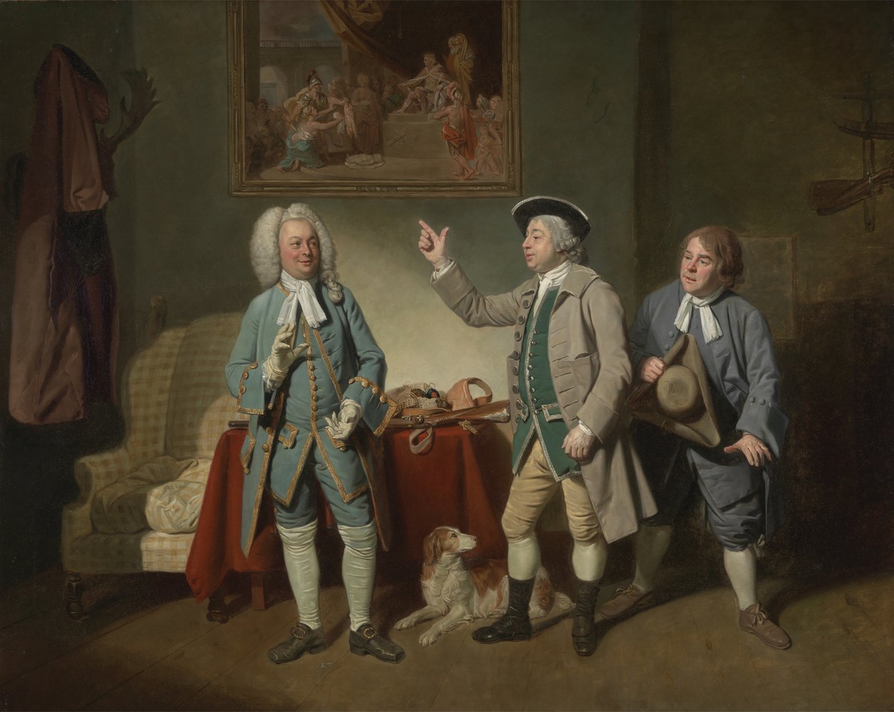 Edward Shuter, John Beard a John Dunstall ve filmu Isaac Bickerstaffes Love in a Village, 1767 od Johan Joseph Zoffany