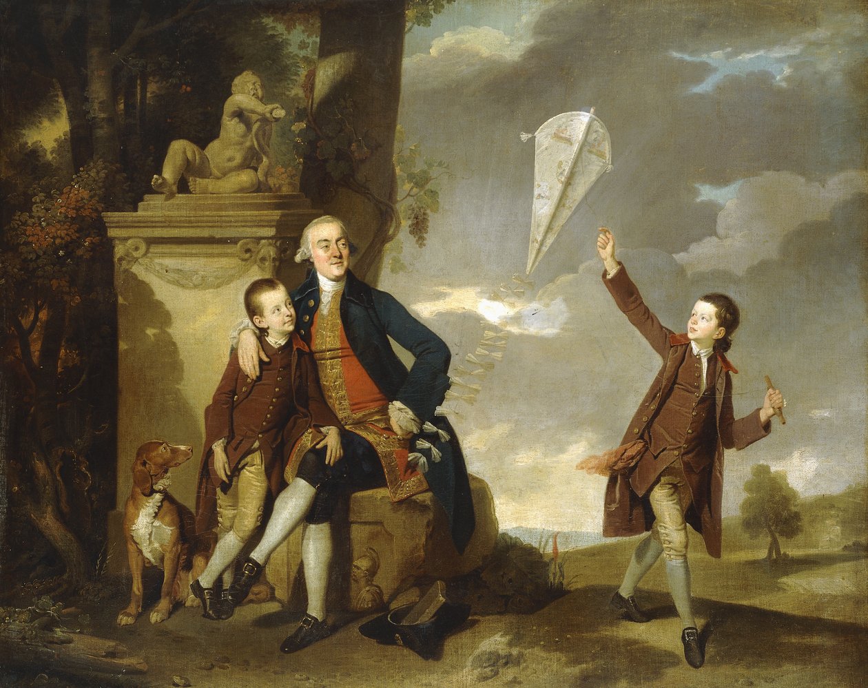 Skupinový portrét George Fitzgeralda s jeho syny George, viděný létat s drakem, a Charlesem. Johan Zoffany od Johan Joseph Zoffany