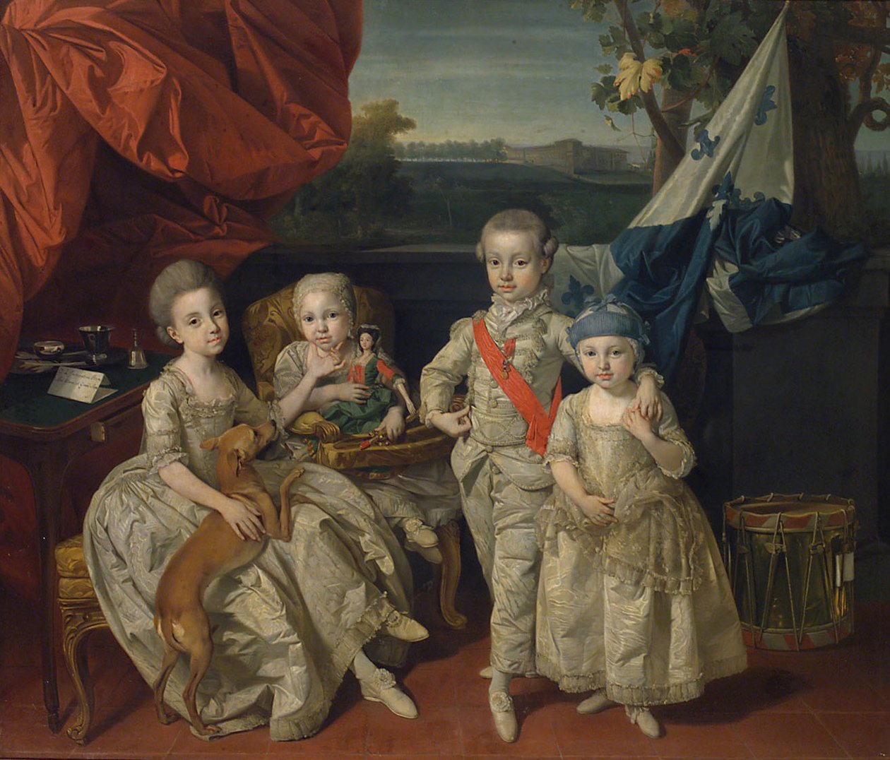 Princ Ludwig z Parmy (1773-1803) se svými třemi nejstaršími sourozenci Karoline (1770-1804), Marie Antonie (1774-1841) a Charlotte (1777-1813) od Johann Zoffany