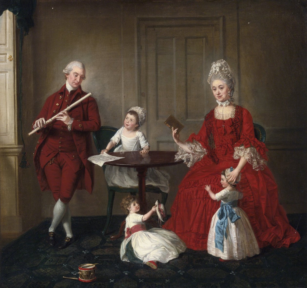 Rokoko: Portrét pana a paní Jamesových a jejich tří dětí v elegantním interiéru podle Johanna Zoffanyho (Zauffelij) (1733-1810). 1660-1670, Olej na plátně, 75x80,3. Soukromá sbírka od Johann Zoffany