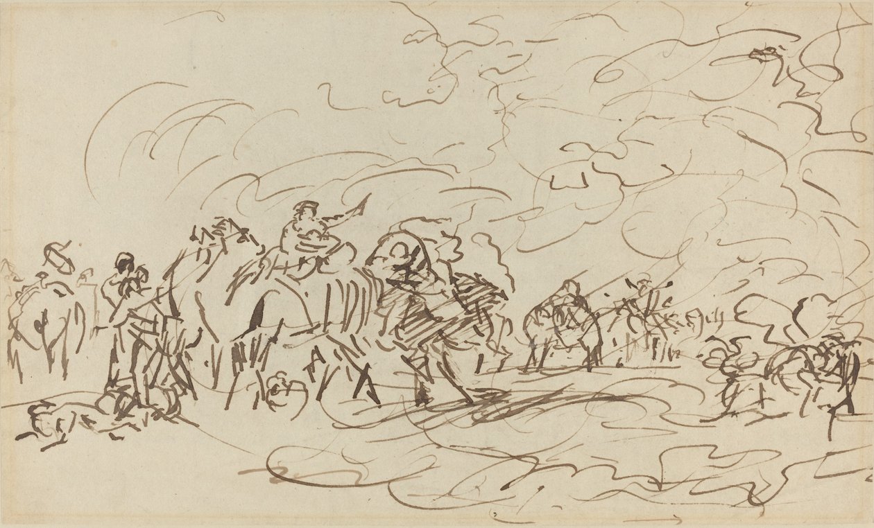 Písečná bouře v poušti předjíždí karavanu od Johann Zoffany