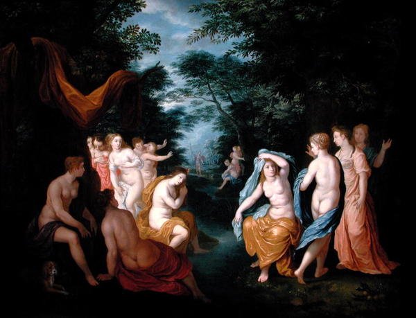 Diana a Acteon (olej na mědi) od Johann or Hans (attr.to) Konig