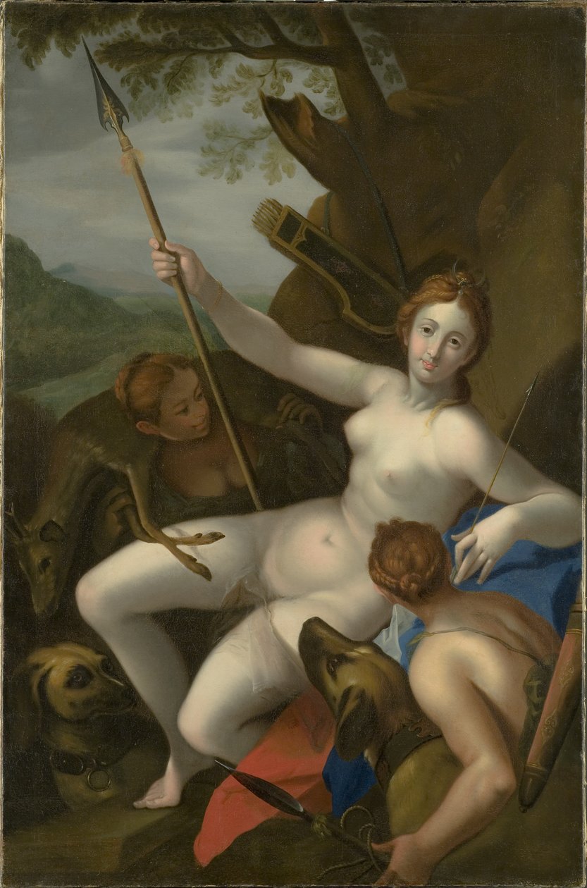 Diana s nymfami, psy a zvěří od Johann or Hans von Aachen