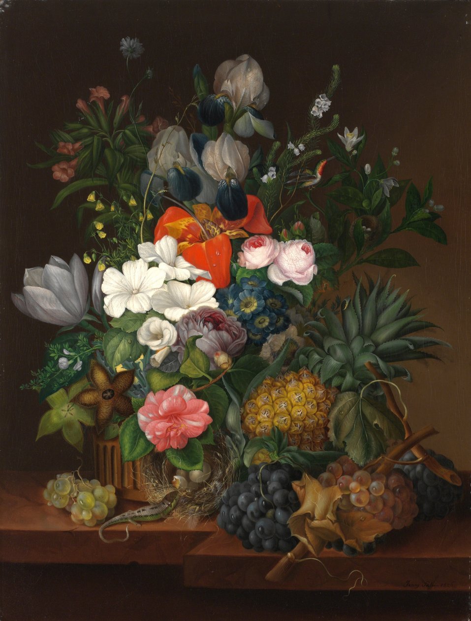 Zátiší s ještěrkou a květinami - Johanna (Jenny) Salm-Reifferscheidt (rozená Comtesse Pachtova) (1780-1857). olej na plátně od Johanna Salm Reifferscheidt
