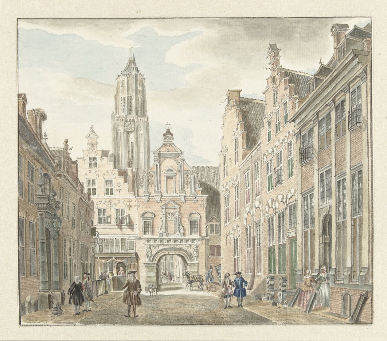 Nieuwstraat v Utrechtu s výhledem na věž Dom od Johanna de Bruyn