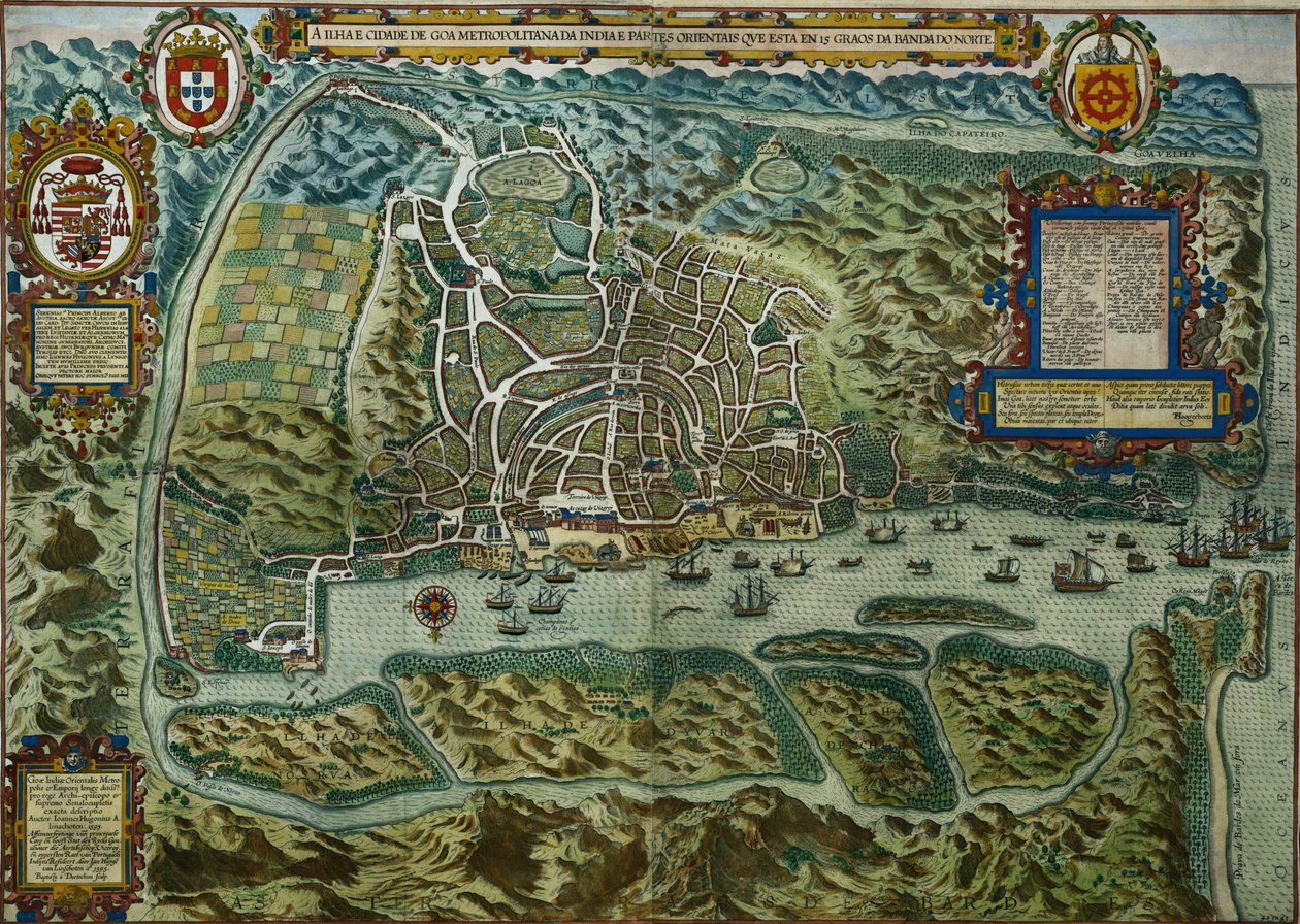 Mapa města a portugalského přístavu Goa, Indie, 1595 (podrobnosti viz 110751) od Johannes Baptista van Doetechum the Younger