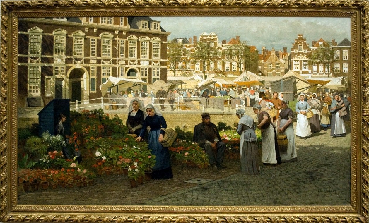 Viragpiac Hagaban anglicky: Květinový trh na Grote Markt v Haagu od Johannes Karel Christian Klinkenberg