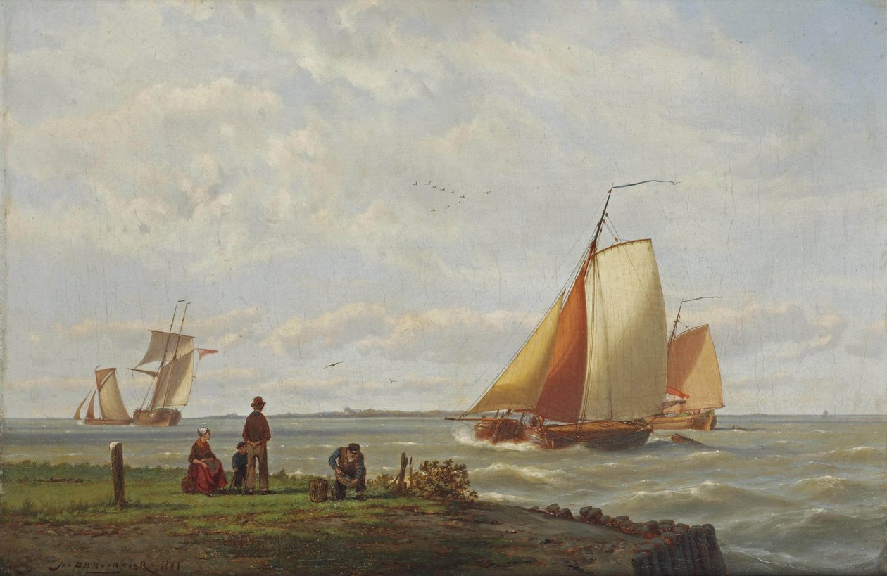 Sledování plavby lodí od Johannes Hermann Barend Koekkoek
